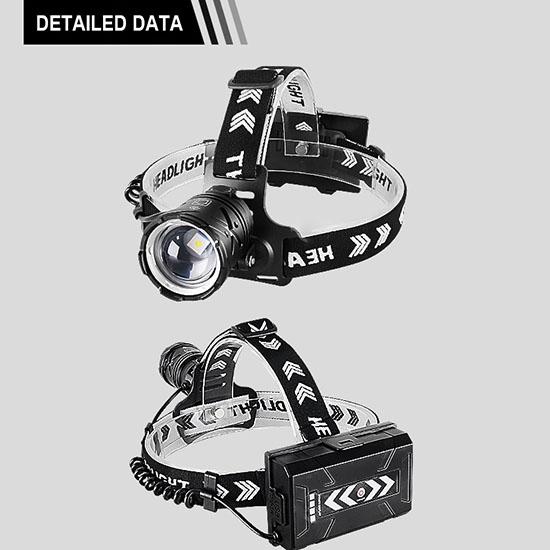 Powerful Headlamp 200W LED Headlight Zoomable Head Light Waterproof Lantern Warning Light Adjustable Light Rechargeable Head Lamp
