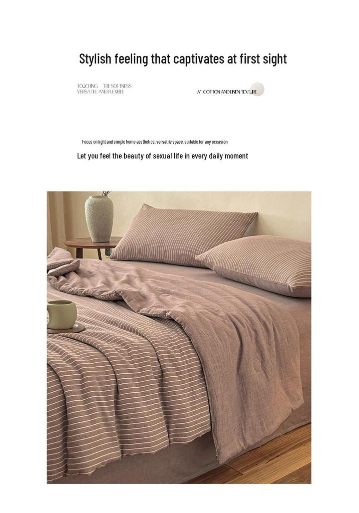 Class A Yarn-Dyed Striped Cotton Quilt - Machine Washable, Breathable, Skin-Friendly Summer Blanket
