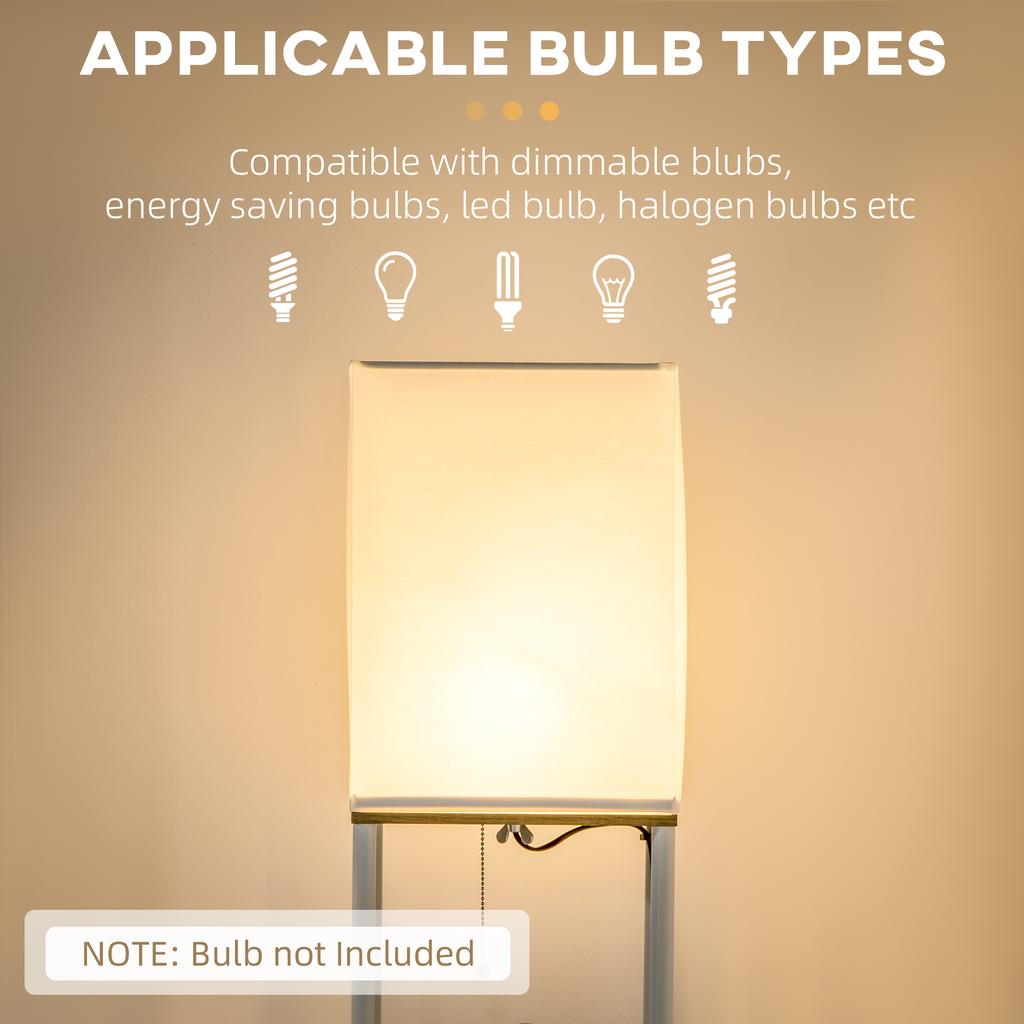 Modern Metal Floor Lamp with Shelves, 3 Layer Shelf Tall Standing Lamp with Fabric Lampshade, Pull Chain Switch for Living Room, Bedroom