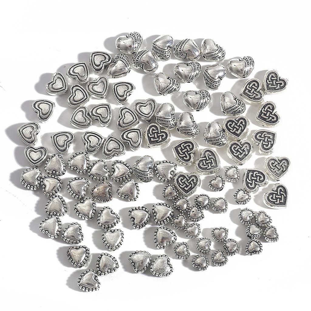 20-50Pcs Love Heart Spacer Beads Antique Metal Gold Cone Pattern Spacer Beads Tibetan Silver Color Beads For Jewelry Making