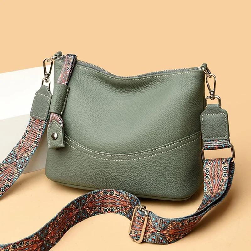 Women's Fashi Cow Leather Crossbody Bags Female Casual Commute Soft Handbags Ladies Retro Real Cowhide Shoulder Bag for Lady