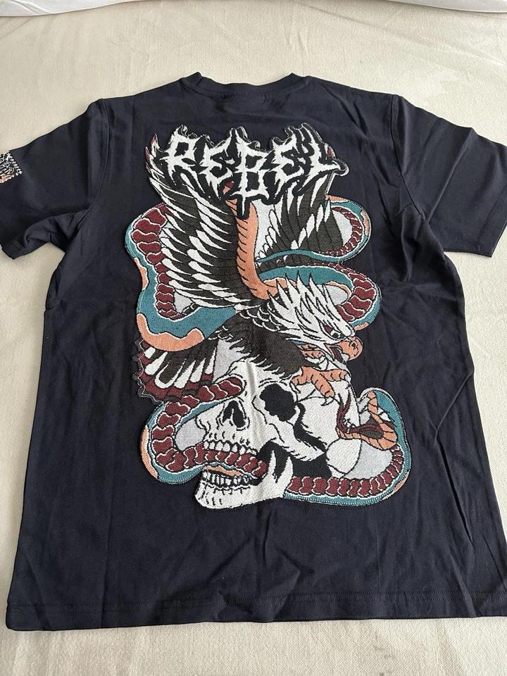 Graphic Design Of Skull, Snake, Eagle Black T-shirt M