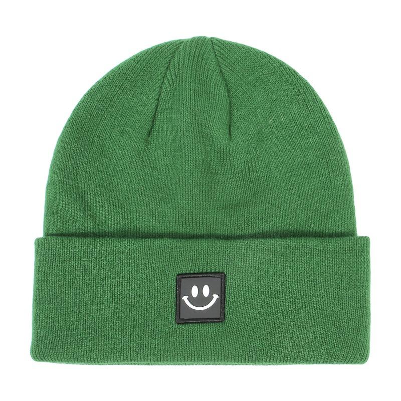 Smiling Face Label Hat Women's Solid Color Knitted Hat Outdoor Leisure Baita Warm Woolen Hat Men's Winter Hat