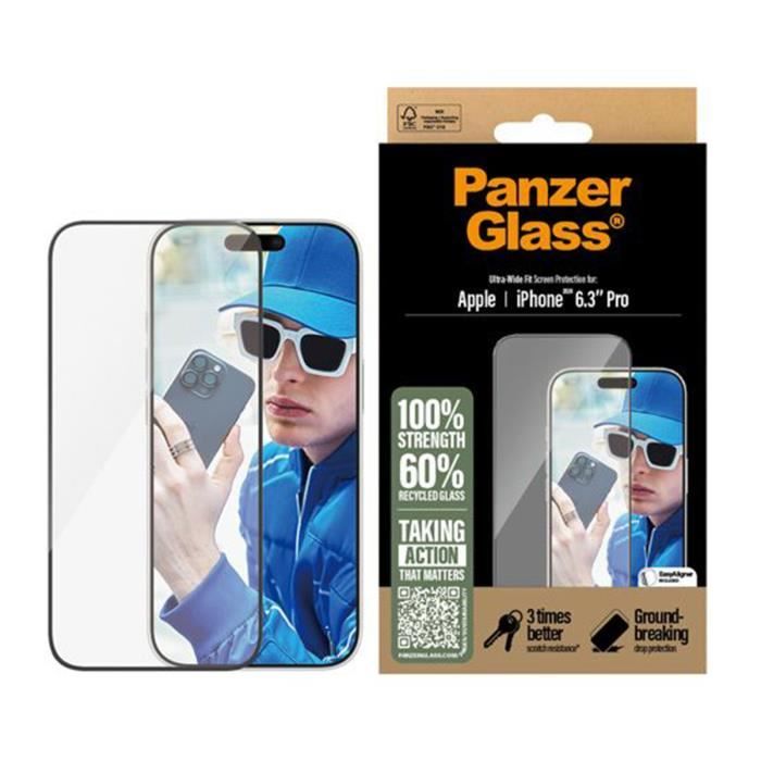 Protection d'Écran Pour iPhone 16 Pro Avec Filtre De Confidentialité UWF Panzer Glass Noir Transparent