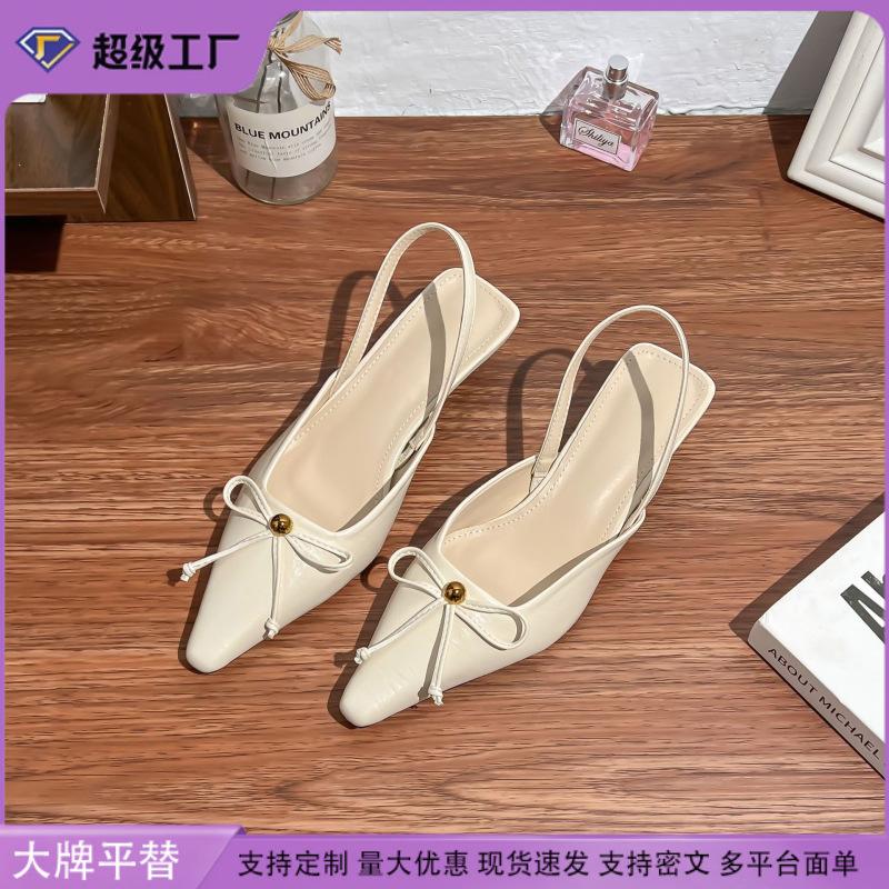 Pointed single shoes women's bow high-end French high heels women's thin heels outer wear empty women's shoes 2025 spring women's