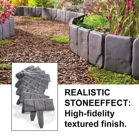 Imitation Stone Garden Fence, Garden Landscape Edging Border, Interlocking Plastic Retaining Edging Border, Decorative Picket Panels for Flower Bed