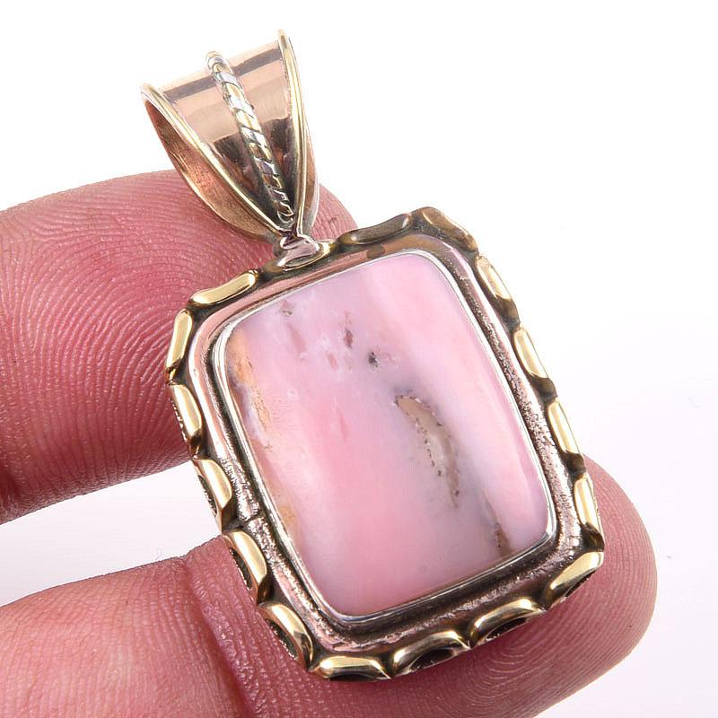 

Natural Pink Opal Gemstone 925 Solid Sterling Silver Two Tone Pendant 1.50 E4F51