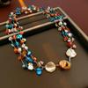 Colliers en Perles de Coquillage Irrégulières pour Femmes Colorés Rétro Style Ethnique Multi-couches Chaînes de Clavicule Bijoux de Soirée Haut de Gamme V