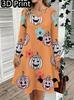 Spring Autumn Women Dress Casual Long Sleeve O-neck 3D Print Loose A-Line Dress Oversized Home Wear Robe