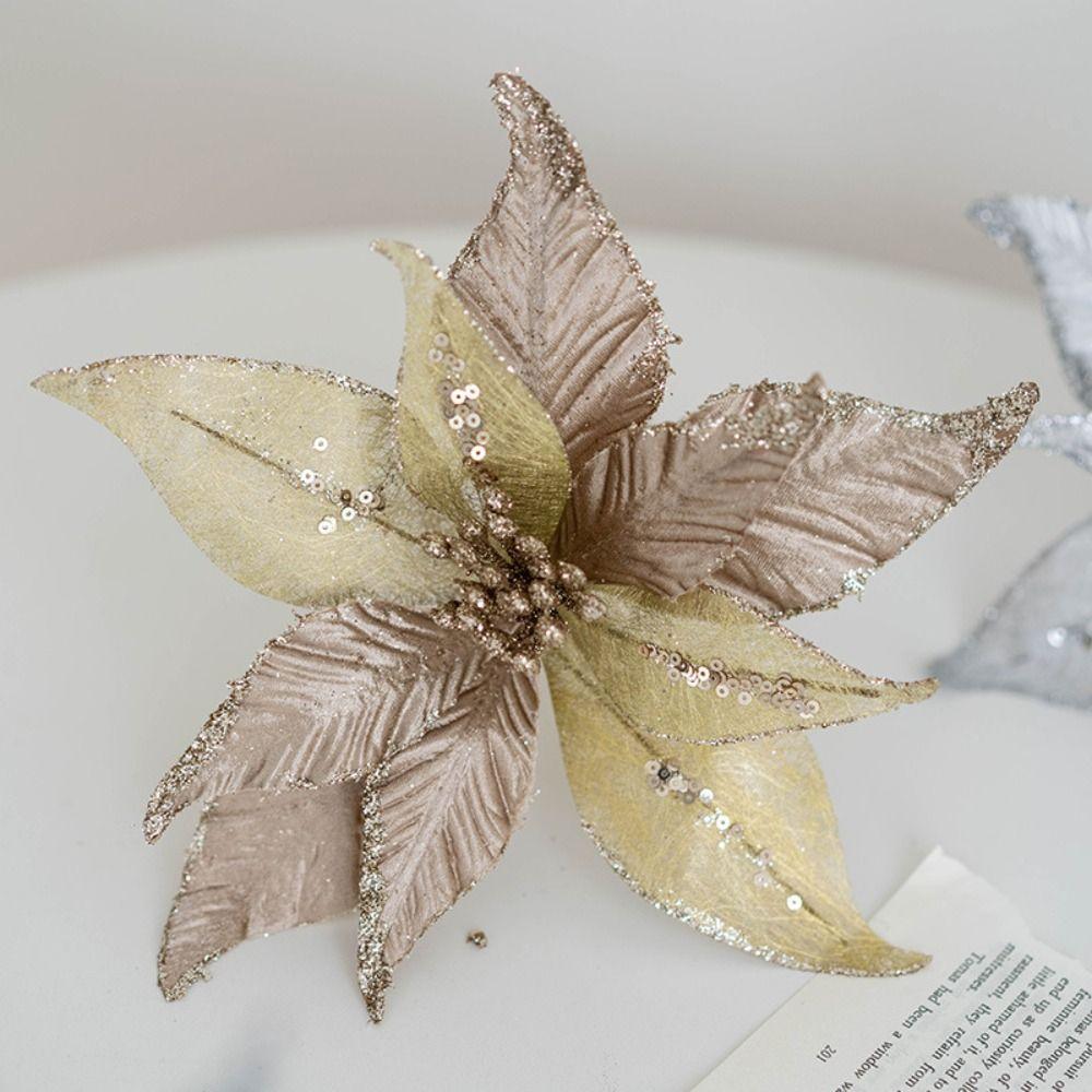 New Fabric Plastic Christmas Artificial Flowers DIY Decoration 25cm Xmas Tree Decorations Ornaments Fake Flower Xmas