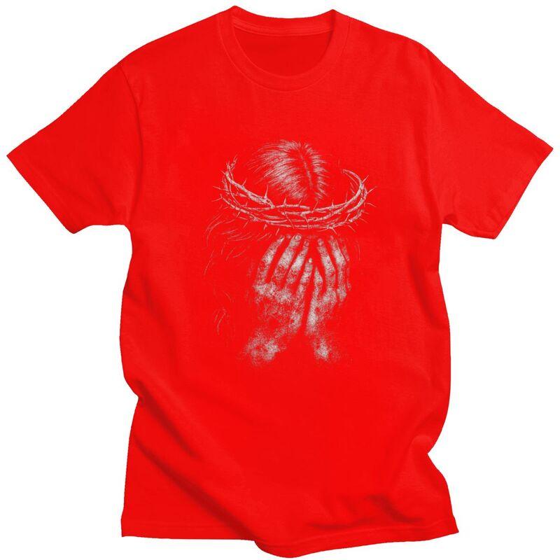 Male Jesus Crown T Shirt Round Neck Pure Cotton Short Sleeve Tee Shirt Novelty Loose Fit Summer Tyle Clothes