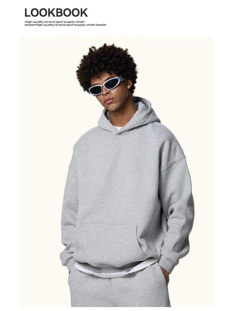 Men's Heavyweight American Trend Hoodie - Solid Color Casual plus Velvet