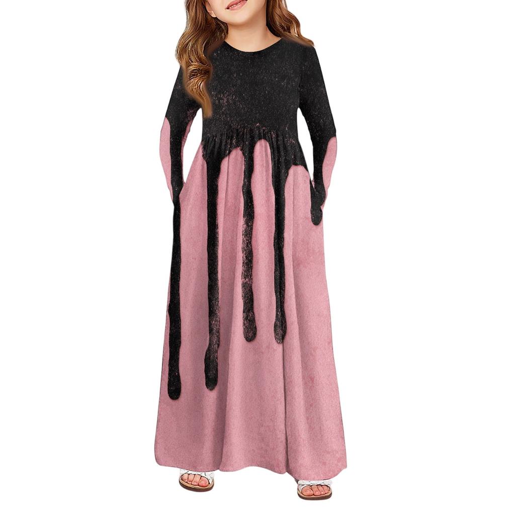 Girls' Maxi Dress Halloween Day- Long Sleeve Pocket Dress