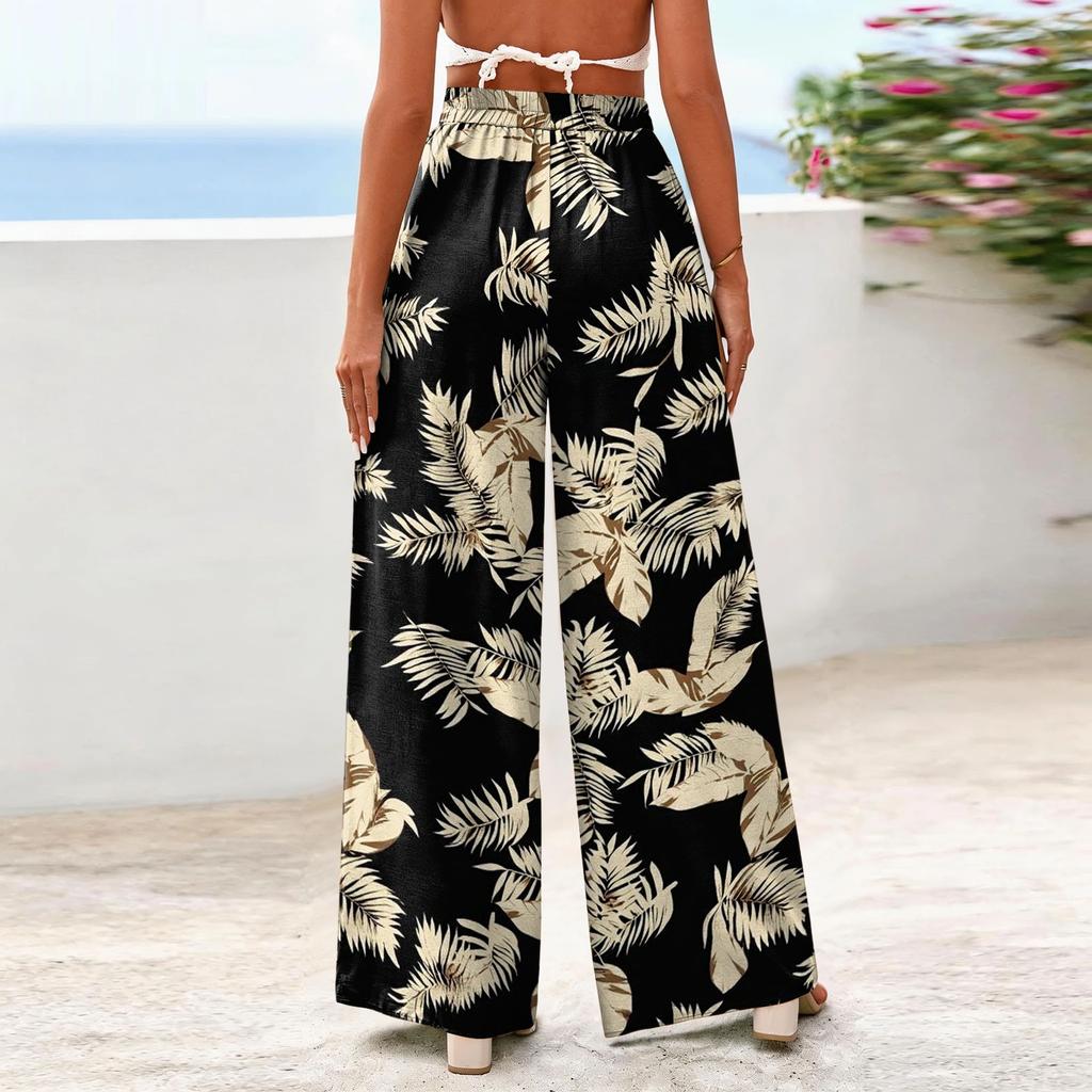 Women's Wide-Leg Casual Flowy Floral Print Pants