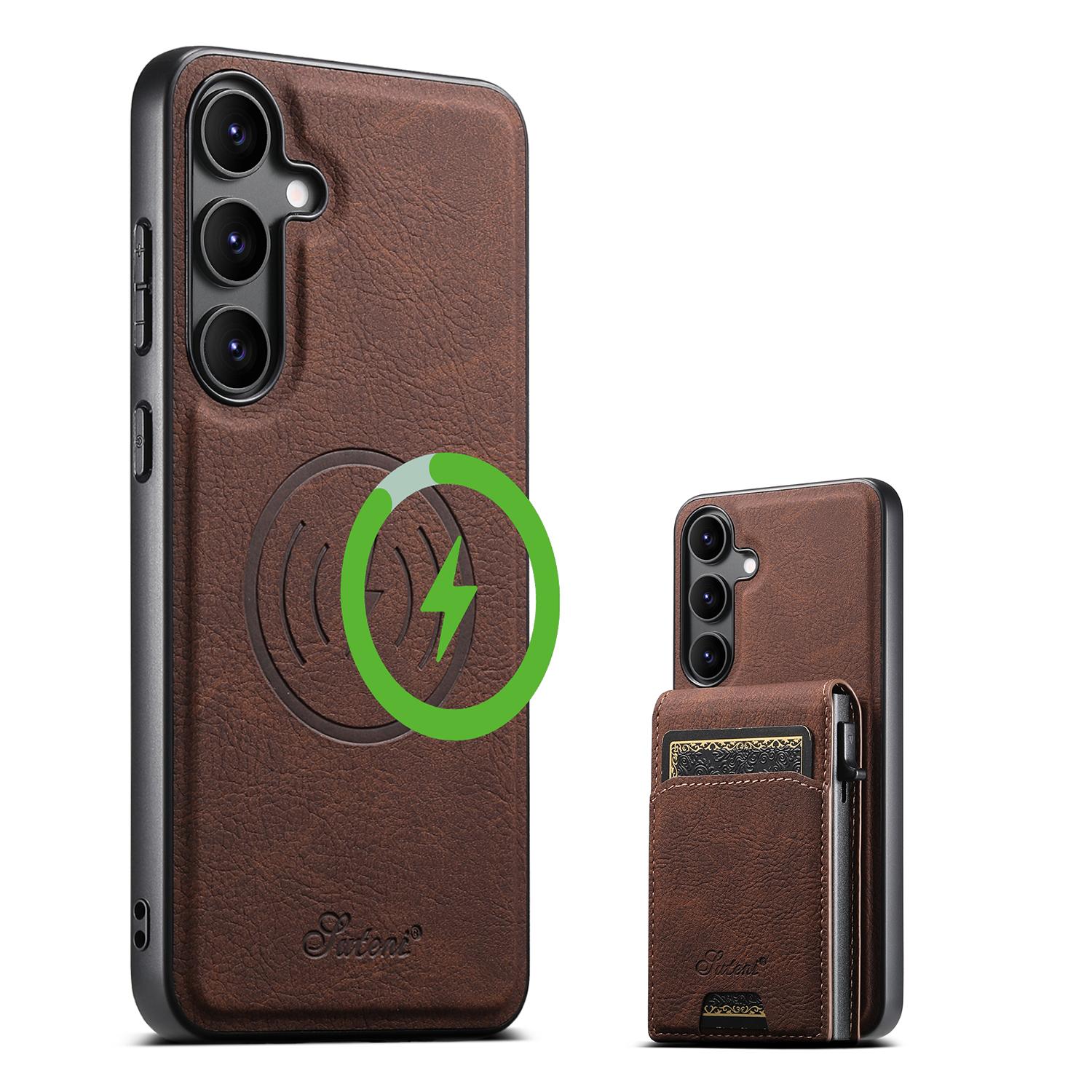 

Для Samsung Galaxy S24+ Магнітний чохол Тримач для карток Підставка Шкіряна задня кришка з текстурою лічі Brown