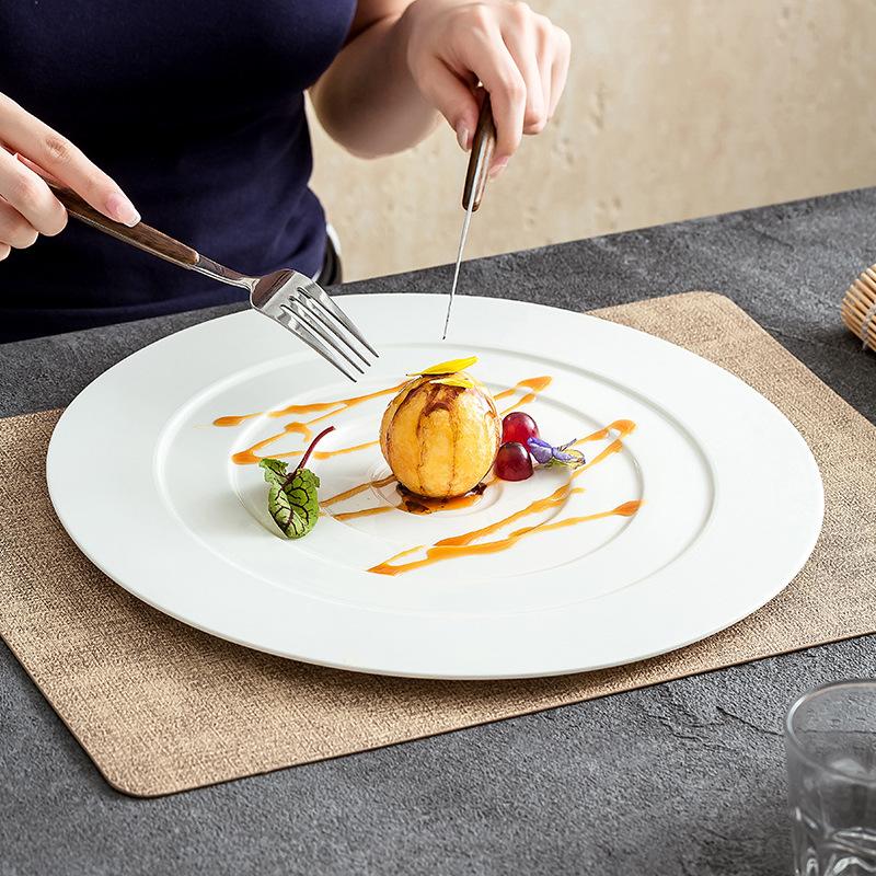 European White Porcelain Round Plate Hotel Steak Plate Western Dining Plate Simple Restaurant Dessert Cake Dishe Kitchen Utensil