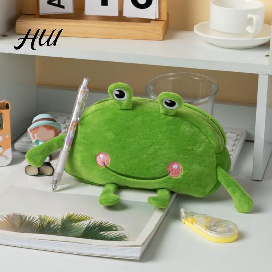Plush Frog Pencil Case Stuffed Pen Case, Funny Bag, Fluffy Storage Pouch, Squeeze Stress Relief Toy Large Capacity Zipper Bag for Boys Girls,
