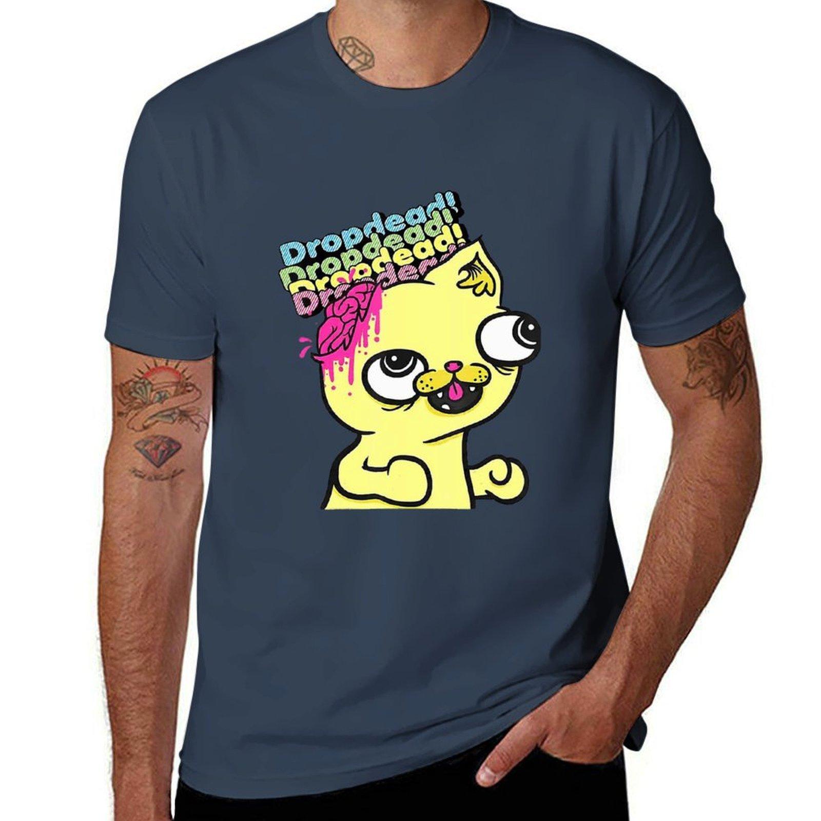 Dropdead Cat Tshirt Comfortable Basic Crew Neck Tee S