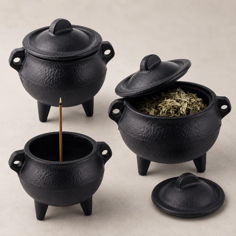 Retro Cast Iron Incense Burner with Lid Burner Household Mini Aromatherapy Burner Creative Decoration Meditation Sage Burner