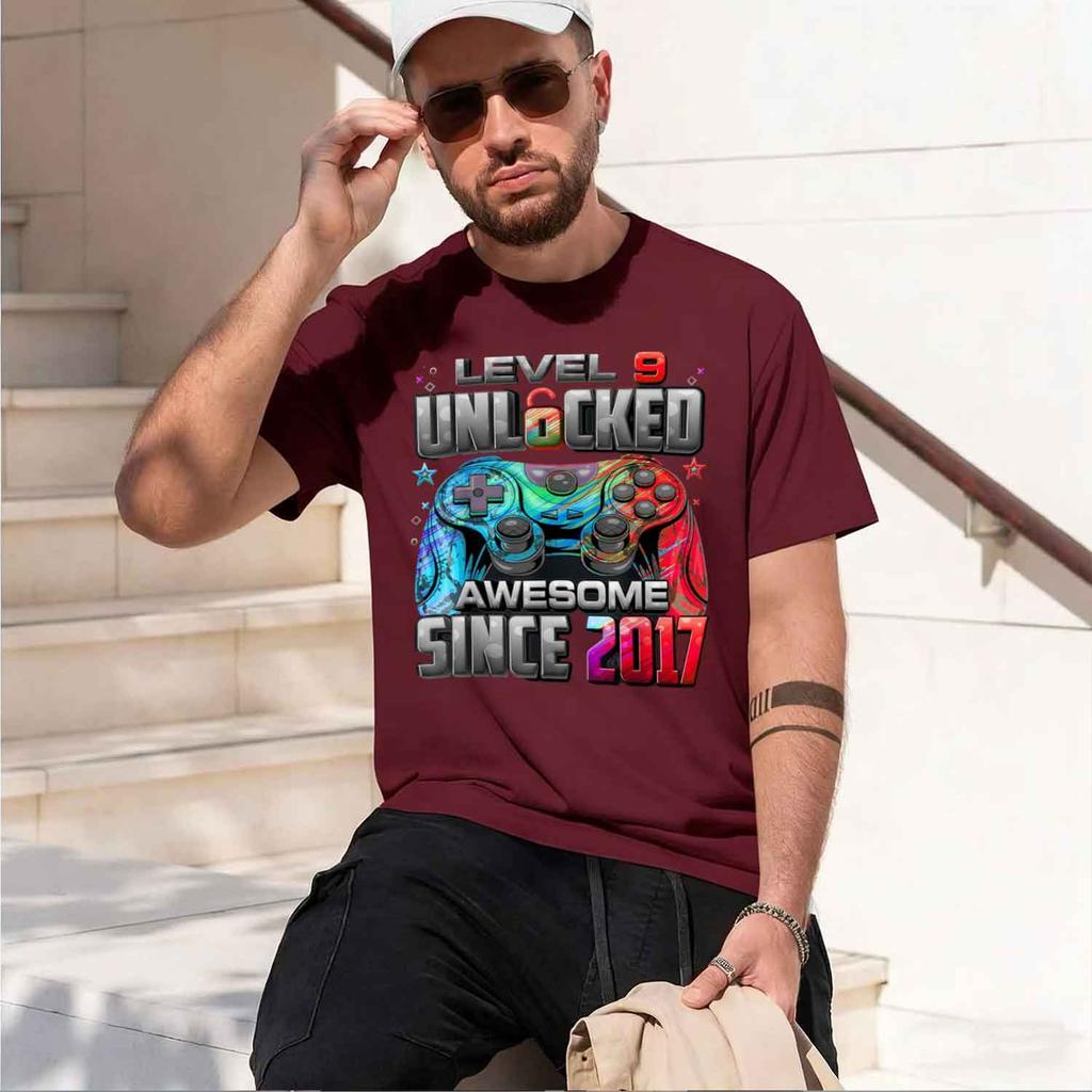 Level 9 Uned Awesome Since 2017 9th Birthday Gaming Tshirt Summer Shortsved Breathable Sweatwking Versatile Trendy 2026 New M