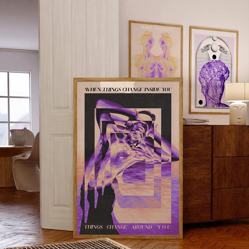 Retro Abstrakcyjny Gadient Psychodeliczny Ściana Gradient Kolor Plakat Malarstwo Moda Sztuka Inspiracja Płótno Wydruk Pokój Wystrój Domu