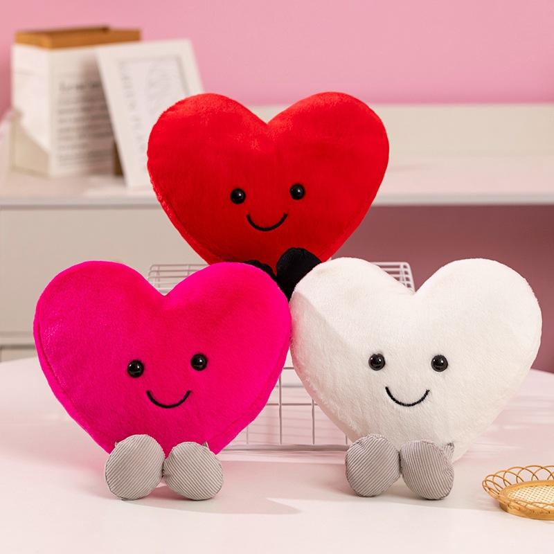Süßes lächelndes Herz Plüschtier, Cartoon-Herz-Stofftier mit langen Beinen, Weiches Kissen, Valentinstags-Geburtstagsgeschenk für Freundin Beste Freundin