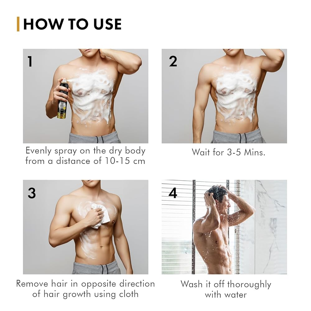 Urbangabru Haarentfernungscreme Spray für Männer | Schmerzfreies Körperhaarentfernungs-Spray für Brust, Rücken, Beine & Achseln (200 ml (Packung mit 1), Aloe Vera)