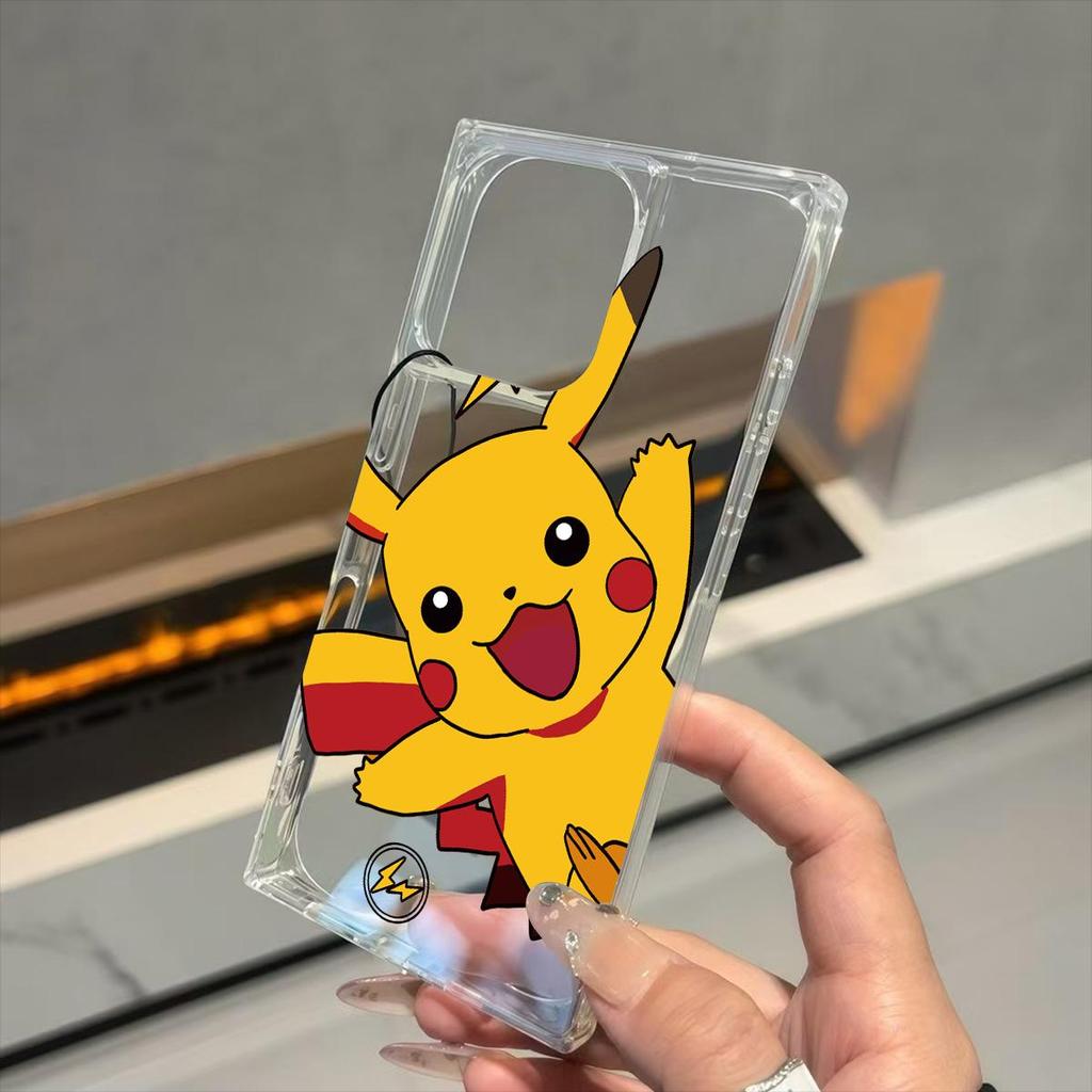 Clear Square Back Tube Case Protection For iPhone 16 ProMax 14 Pro Max 15 Plus 13 12 11 Anti-Oxygen,Cute Pikachu Pattern Casing