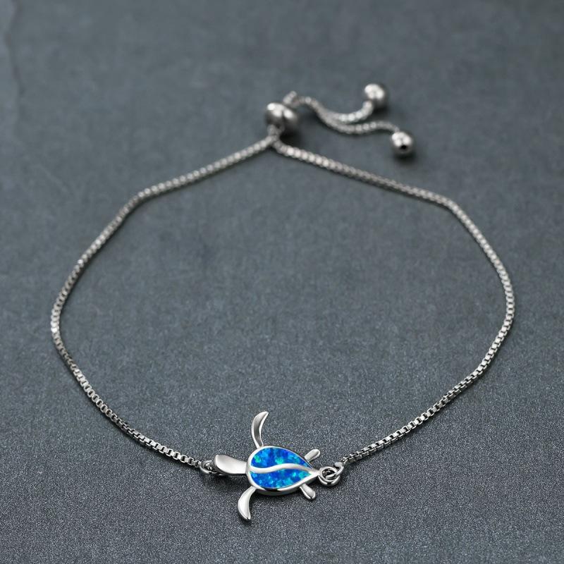 

Personalized Platinum Blue Opal Single Turtle Drawstring Bracelet Simple Temperament Premium Jewelry