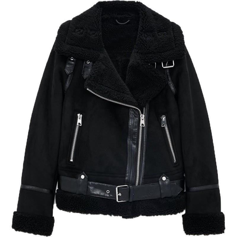 

Костюм машиниста со стойкой воротником, новая куртка из искусственной замши и меха, интегрированная куртка из овечьей шерсти, женская зимняя бархатная утолщенная куртка XS чёрный