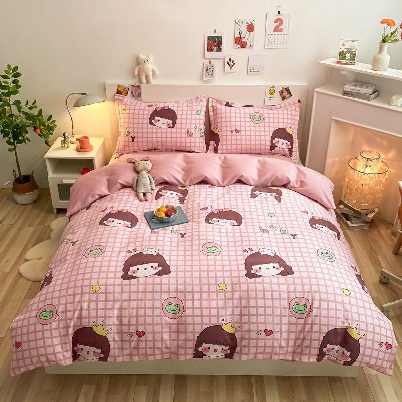 

Комплект постельного белья из чистого хлопка, утолщенный, с заземлением, из четырех предметов, хлопковая простыня и наволочка, мультяшное милое постельное белье, студенческий комплект из трех предметов