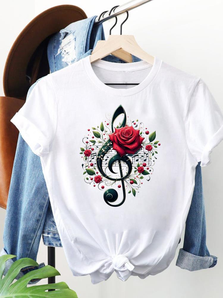 (Aziatische maat) liefdeshart stijl 90s Dameskleding Korte Mouw T-shirt Mode Tee Top Vrouw Print Vrouwen Grafische T-shirts