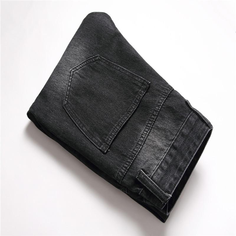 2024 Four Seasons Wear European And American Black Casual Pants With No Elasticity, Middle Waist, Multiple Perforations, Straight Leg Jeans