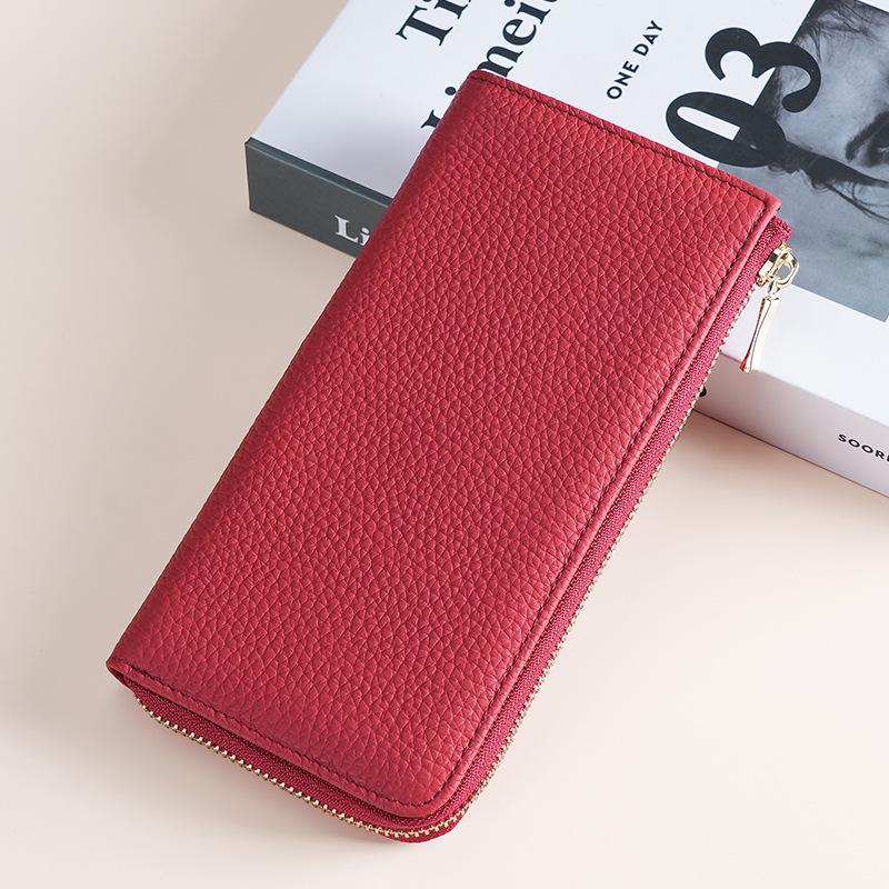 Leather RFID Anti-magnetic Anti-theft Brush Wallet Female Long Seven-character Zipper Fashionable Hand Wallet Can Put Mobile Phone Change
