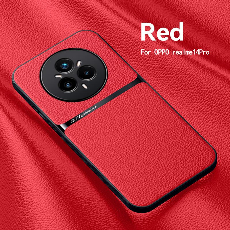 For OPPO Realme 14 14 Pro 14 Pro Plus Leather Texture Built-in Magnetic TPU Soft Edge Anti-drop Anti-fingerprint Phone Case