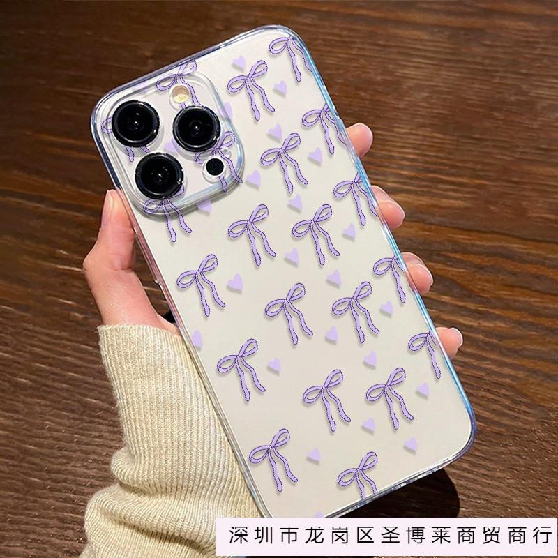 Full screen bow for iPhone phone case 13/12/11 Apple 15/14promax transparent 16Pro soft