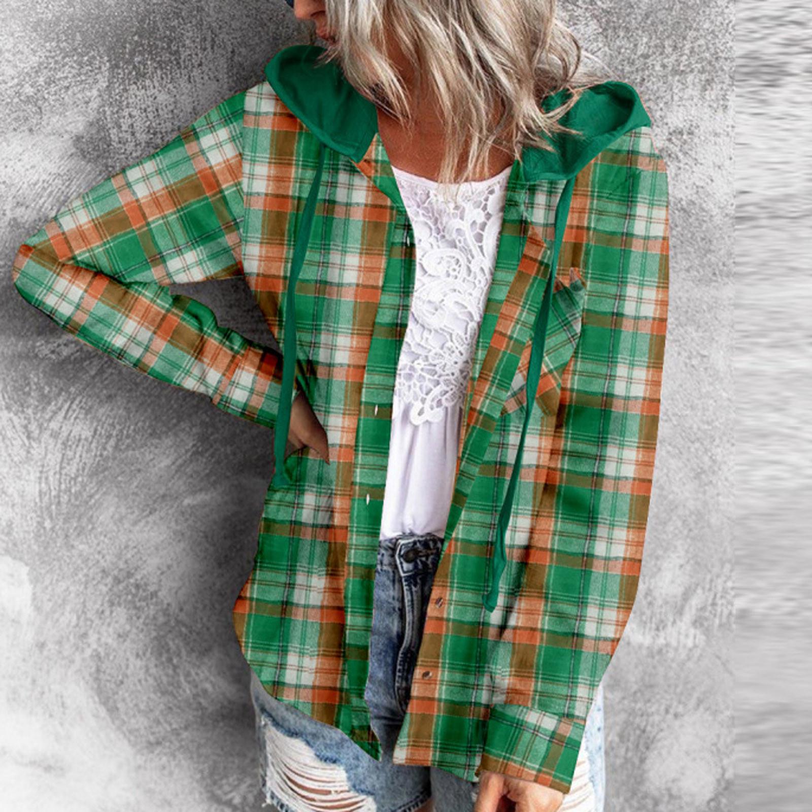 

Модная женская повседневная рубашка с капюшоном и длинными рукавами с принтом и капюшоном L