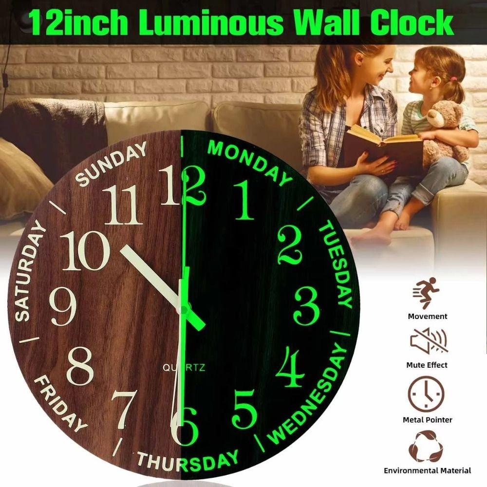 Silent Night Light Hanging Clock Glow In The Dark Wall Time Clock Round Quartz Clock  Office