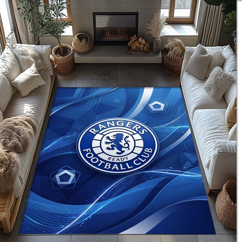 Tappeto Morbido per Area Calcio Rangers FC con Motivo Calcio, Antiscivolo, Tappeto per Pavimento Interno, Tappetino Decorazione Sportiva per Camera da Letto