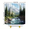 Ruhige Berglandschaft Duschvorhang - Türkiser Fluss, Wasserfälle, Kiefern & Schneebedeckte Gipfel, Polyester, 12 Haken