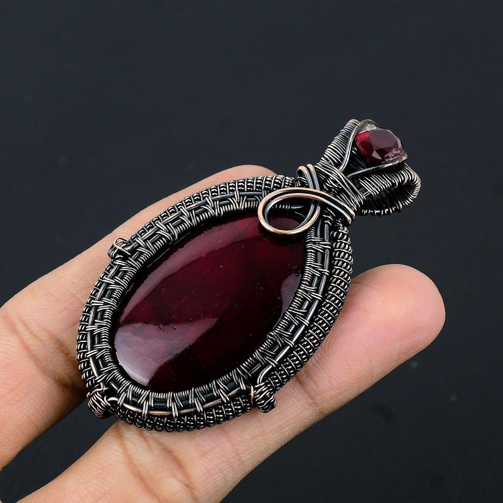 Red Flash Labradorite Pendant, 999 Copper Wire Wrapped Jewelry, Gemstone Jewelry Pendant, Handmade Wedding Gift Jewelry