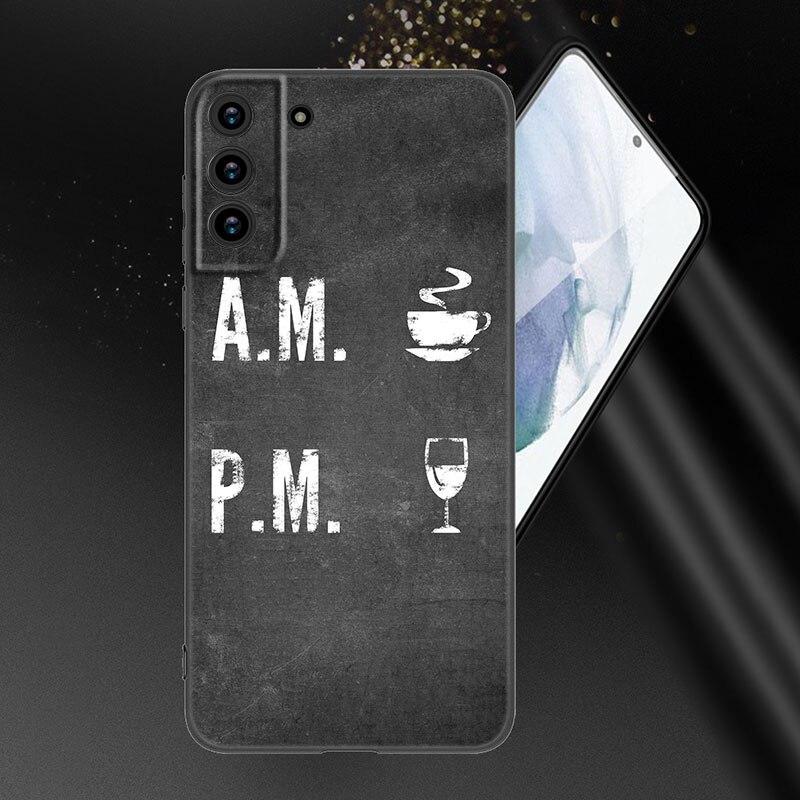 Coffee Wine Cup Phone Case For Samsung Galaxy S20 S21 FE S22 Ultra S10 Lite S10E S9 S8 Plus S7 Edge Soft TPU Black Cover