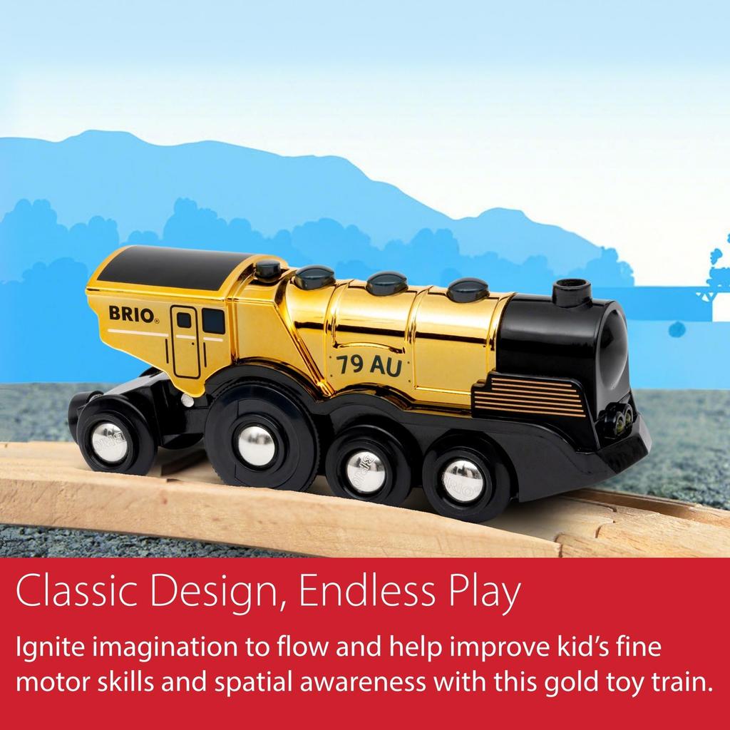 BRIO Mighty Gold Action Locomotive 33630, for Ages 3 and Up. [Toy, Wooden Toy Train, Locomotive, Car, Electric Vehicle, Gift (Birthday/Christmas)]