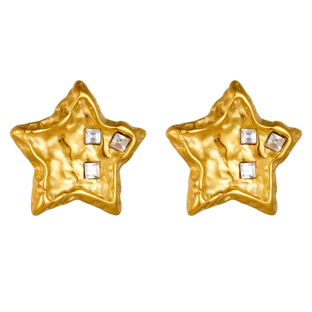 Femininity Gold Personalized Wind Stud Earrings Light Luxury High-end Earrings Stainless Steel Diamond-encrusted Five-pointed Star Earrings