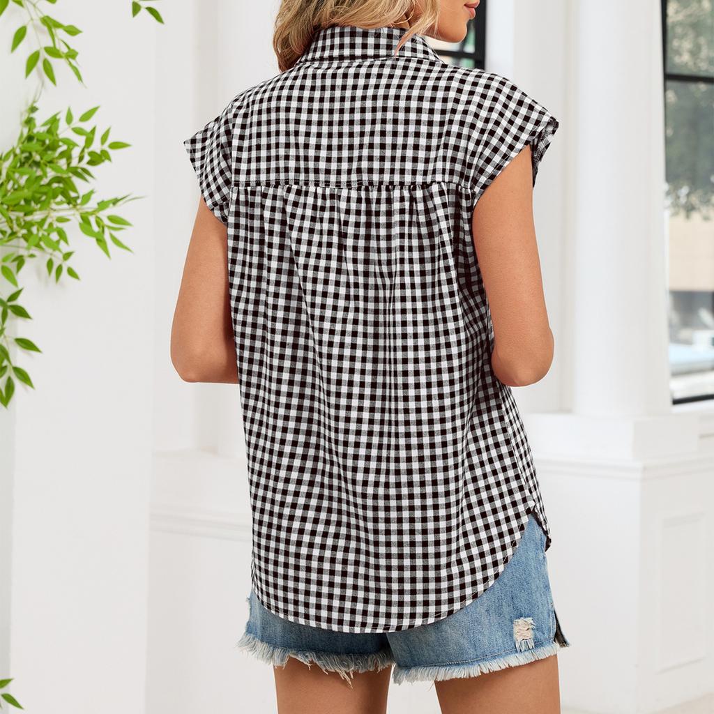 Women's Casual Plaid Sleeveless Loose Shirt Top