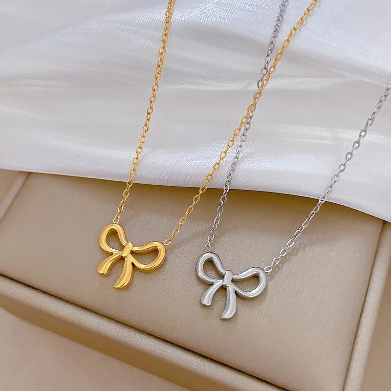 Mori Bow Minimalistischer Ofen Echtgold Halskette Damen Schlüsselbeinkette Accessoires