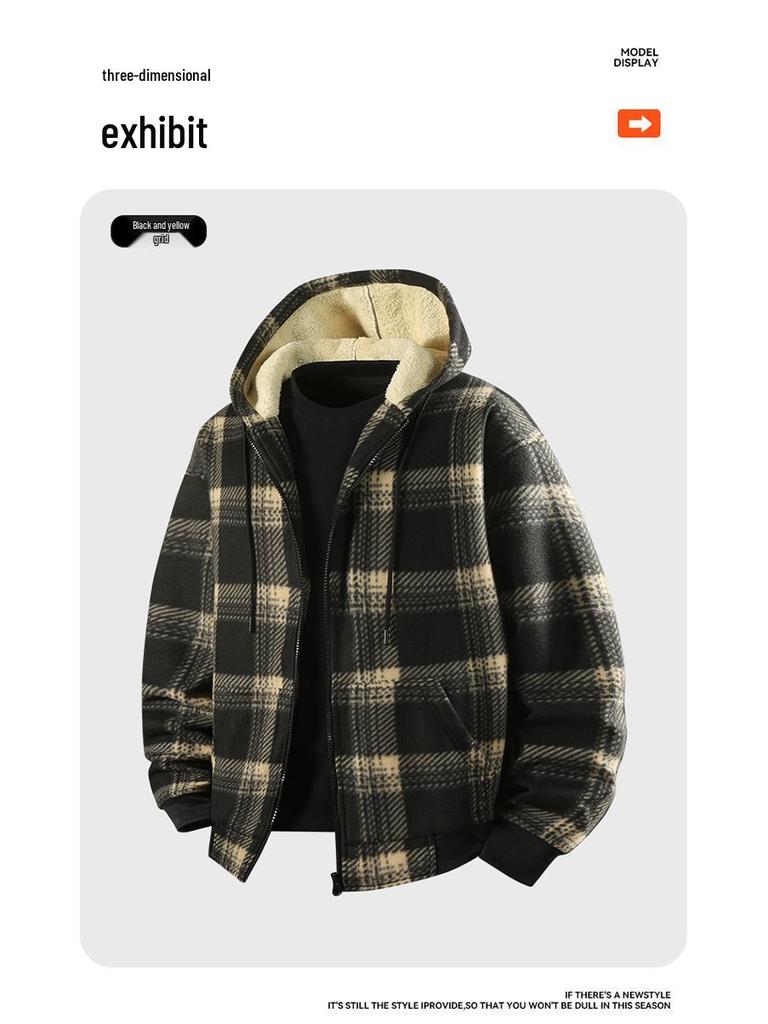 2025 Autumn/Winter Men's Windproof Warm Casual Versatile Plus Velvet Hoodie