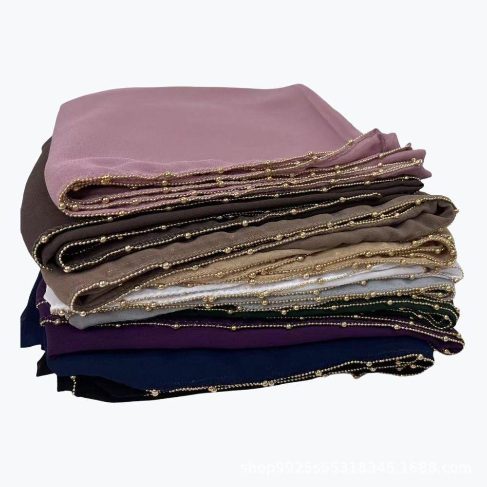 Long Ethnic Style Scarf Beads Chain Islamic Turban Fashion Wraps Shawl Daily