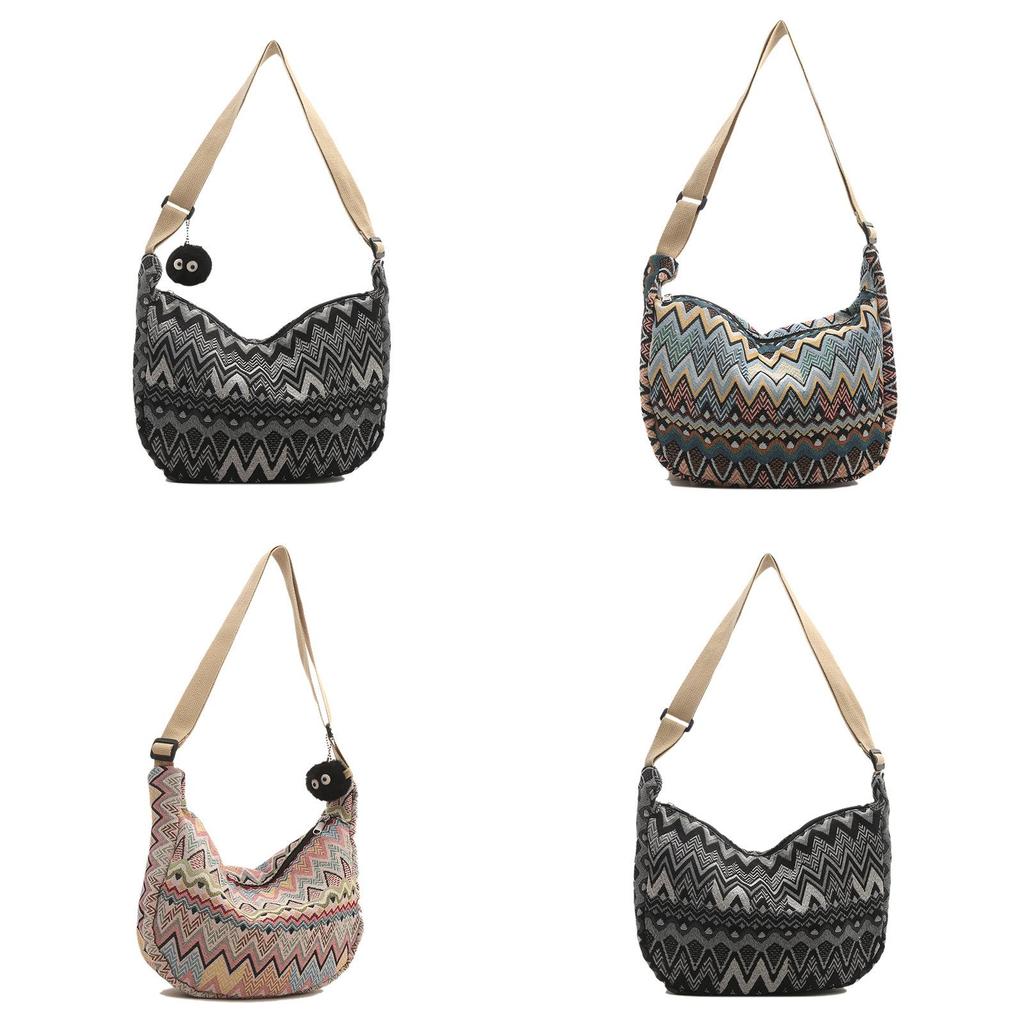 Womens Street Style Canvas Shoulder Bag With Zipper Closure And Mobile Pocket