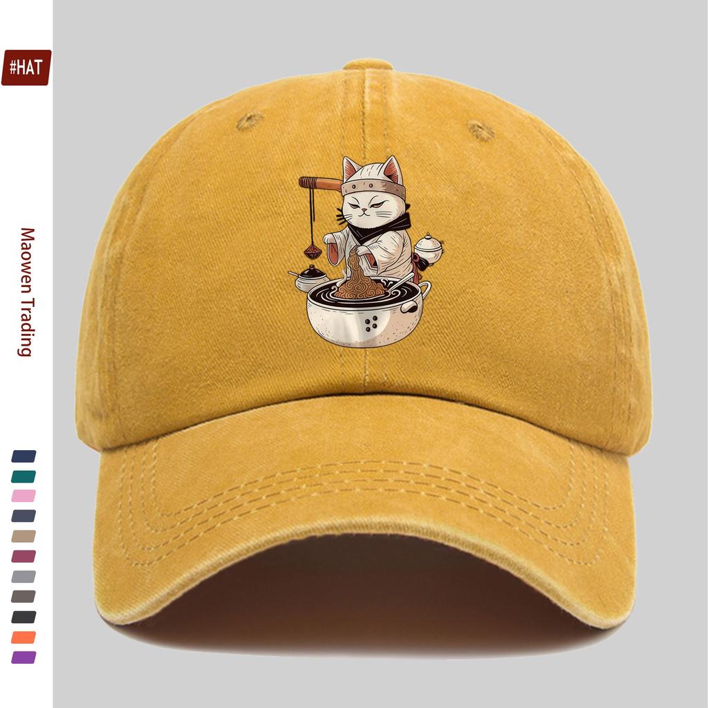 Pc Cute Cat Selling Noodles Pattern Printed Baseball Cap Sun Hat with Cartoon Anime Element Print Design Comfortable and Ligh